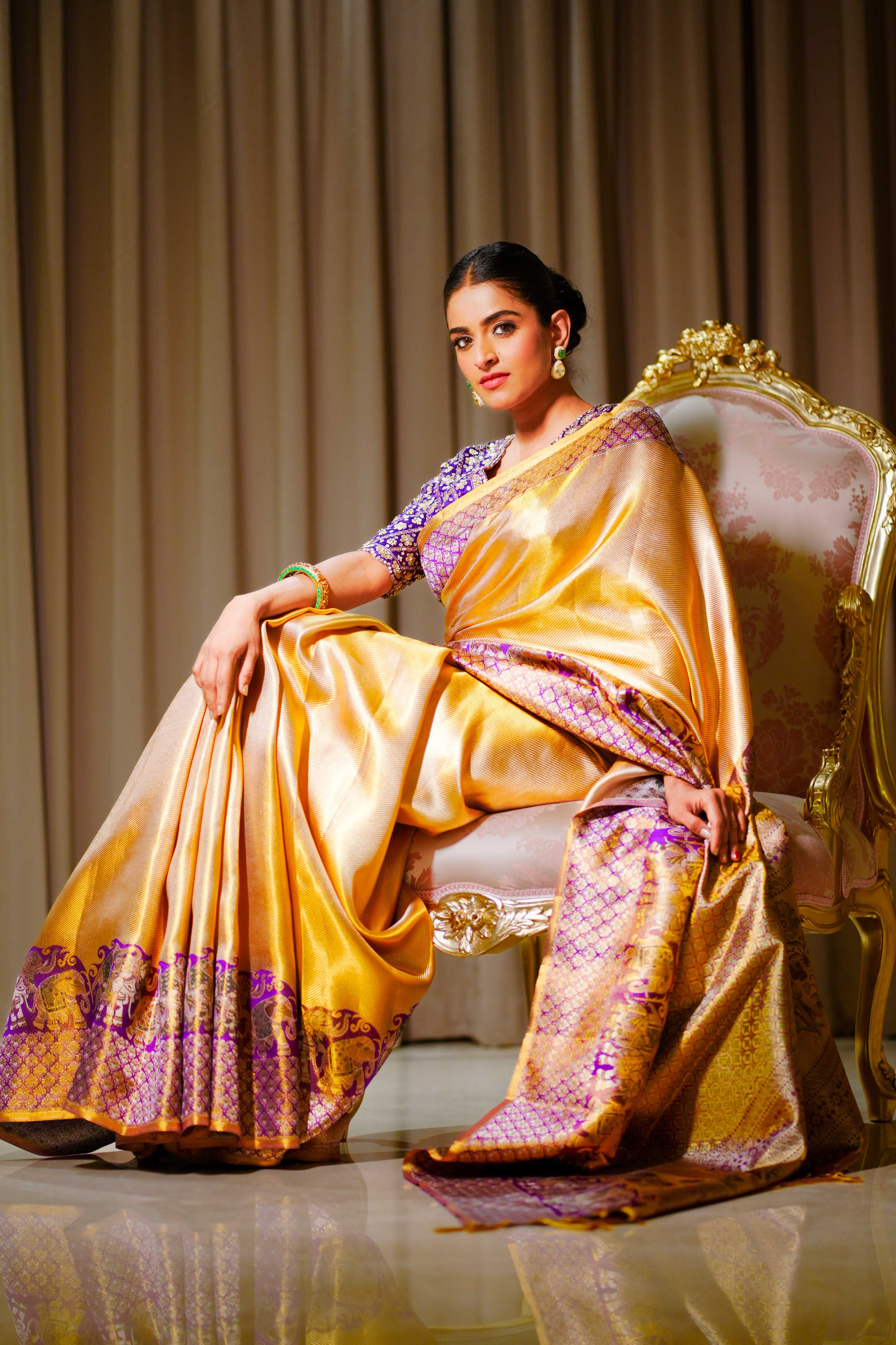 Neerus Lavender Pure Silk Saree with Blouse - Image 2