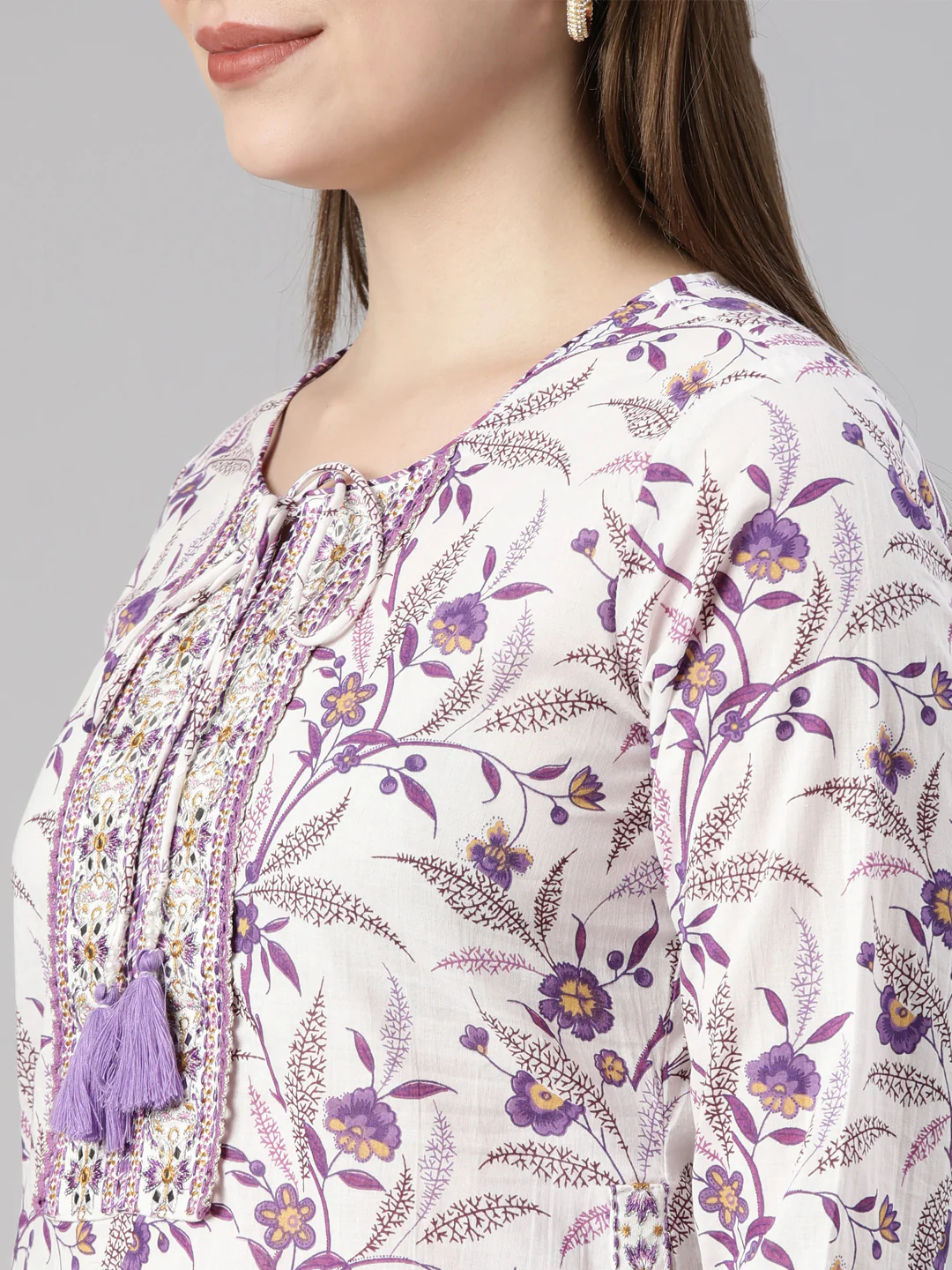 Neerus Lavender Regular Straight Floral Kurta And  Trousers With Dupatta - Image 7