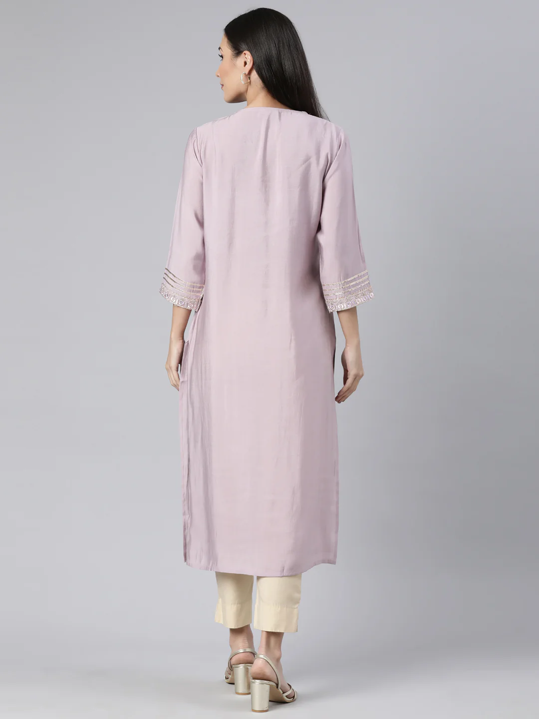 Neerus Lavender Regular Straight Solid Kurta - Image 3