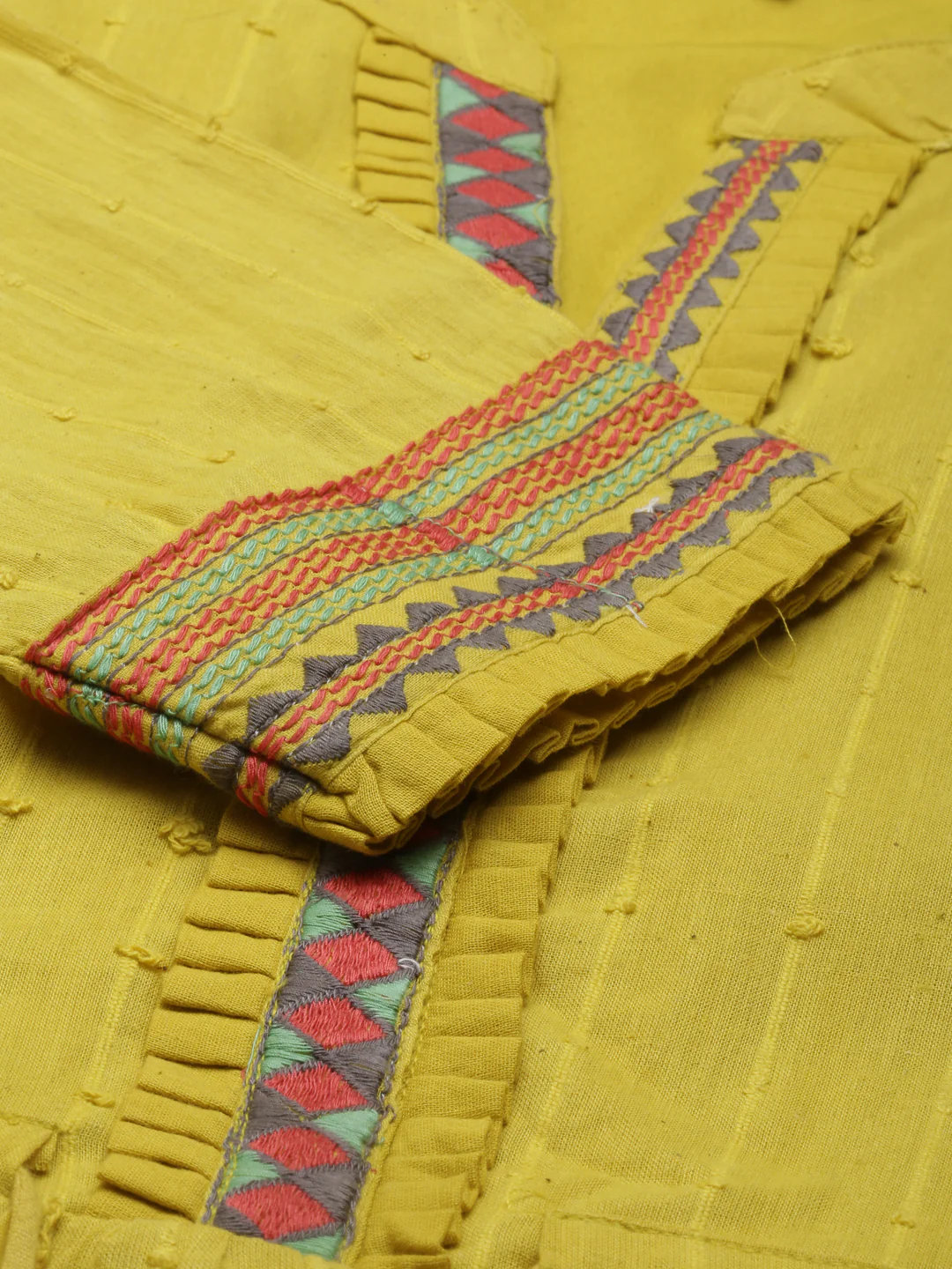 Neerus Lemon Color Cotton Fabric Dress - Image 7
