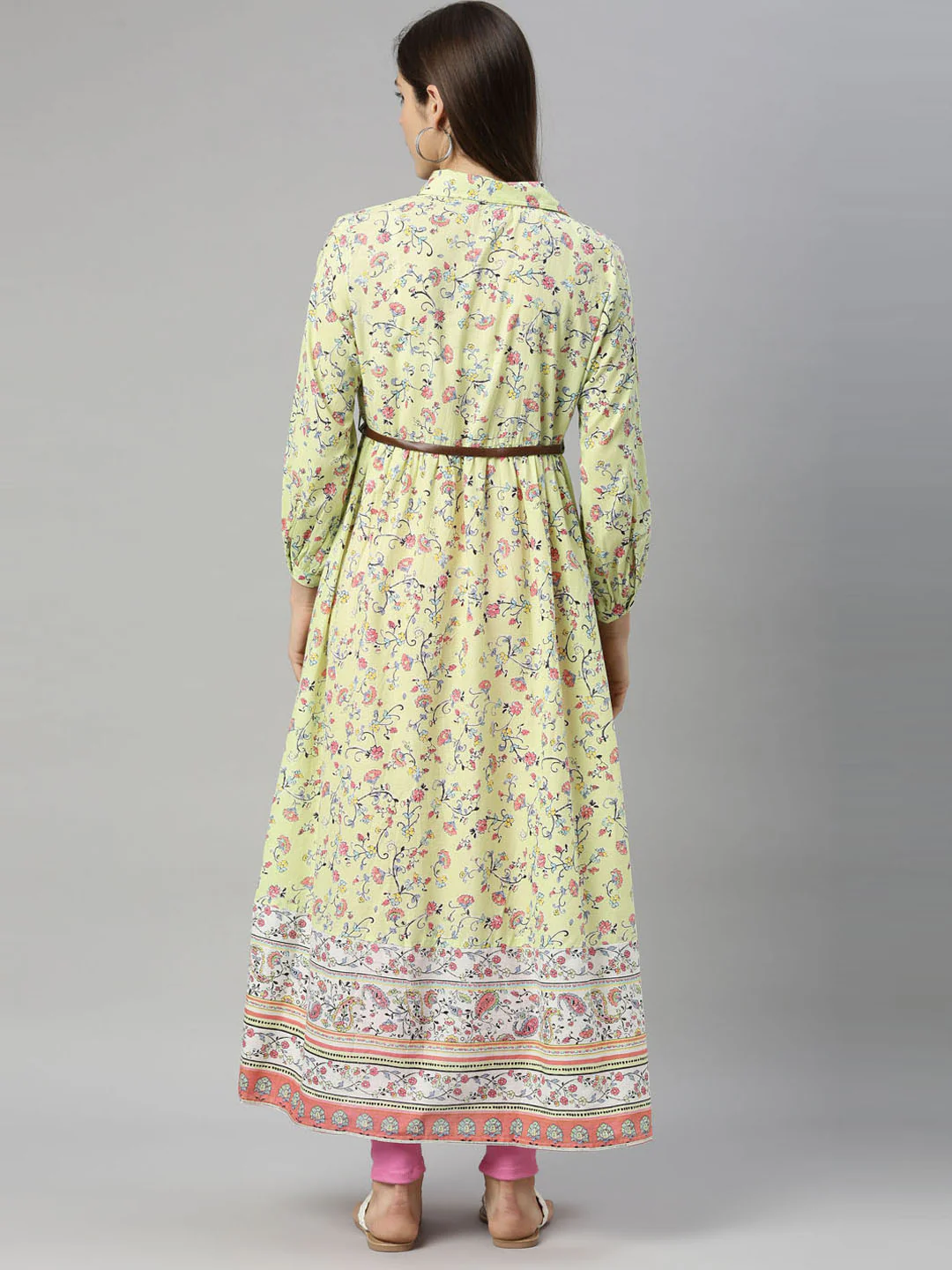 Neerus Lemon Color Cotton Fabric Tunic - Image 6