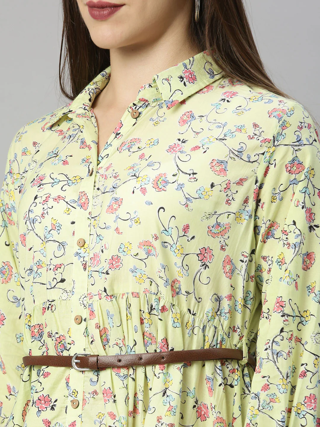 Neerus Lemon Color Cotton Fabric Tunic - Image 8