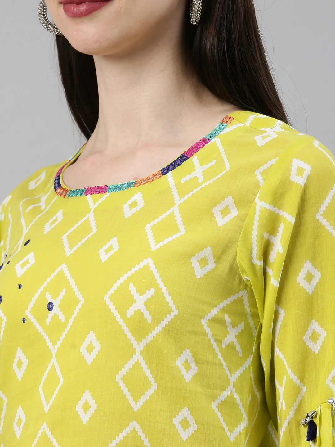 Neerus Lemon Color Mulmul Fabric Kurta - Image 8
