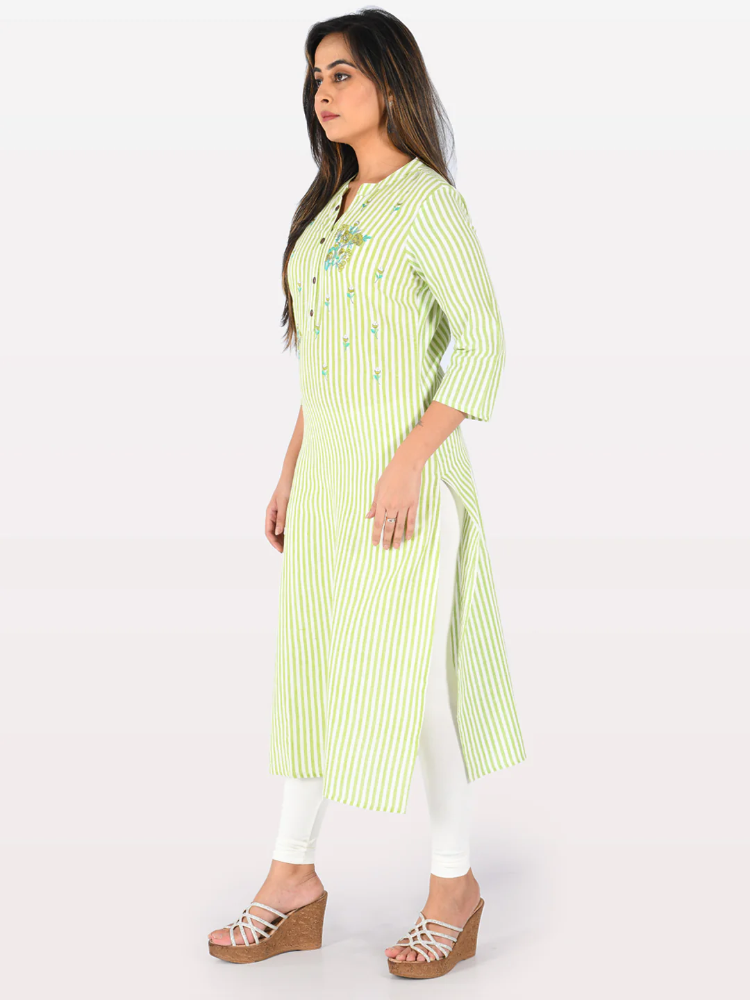 Neerus Light Green Embroidered Straight Kurta - Image 3