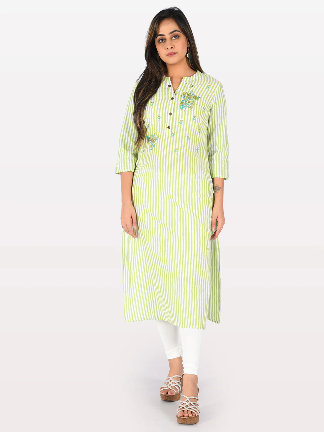 Neerus Light Green Embroidered Straight Kurta - Image 6