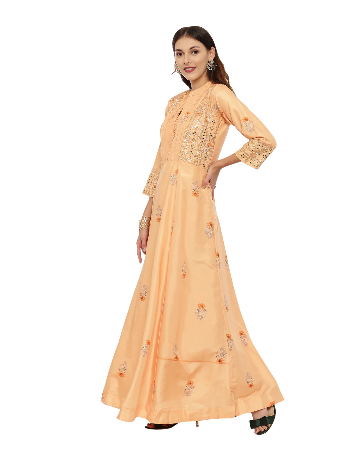 Neerus Light Orange Embellished Anarkali With Churidar & Dupatta - Image 5