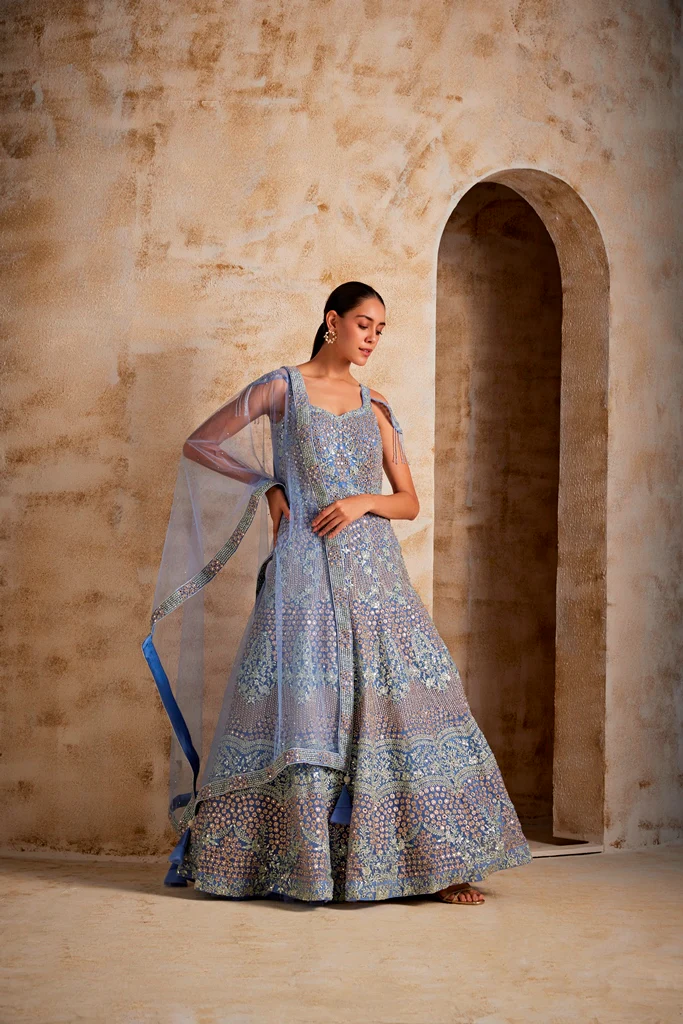 Neerus Lilac Color Nett Fabric Gown - Image 3