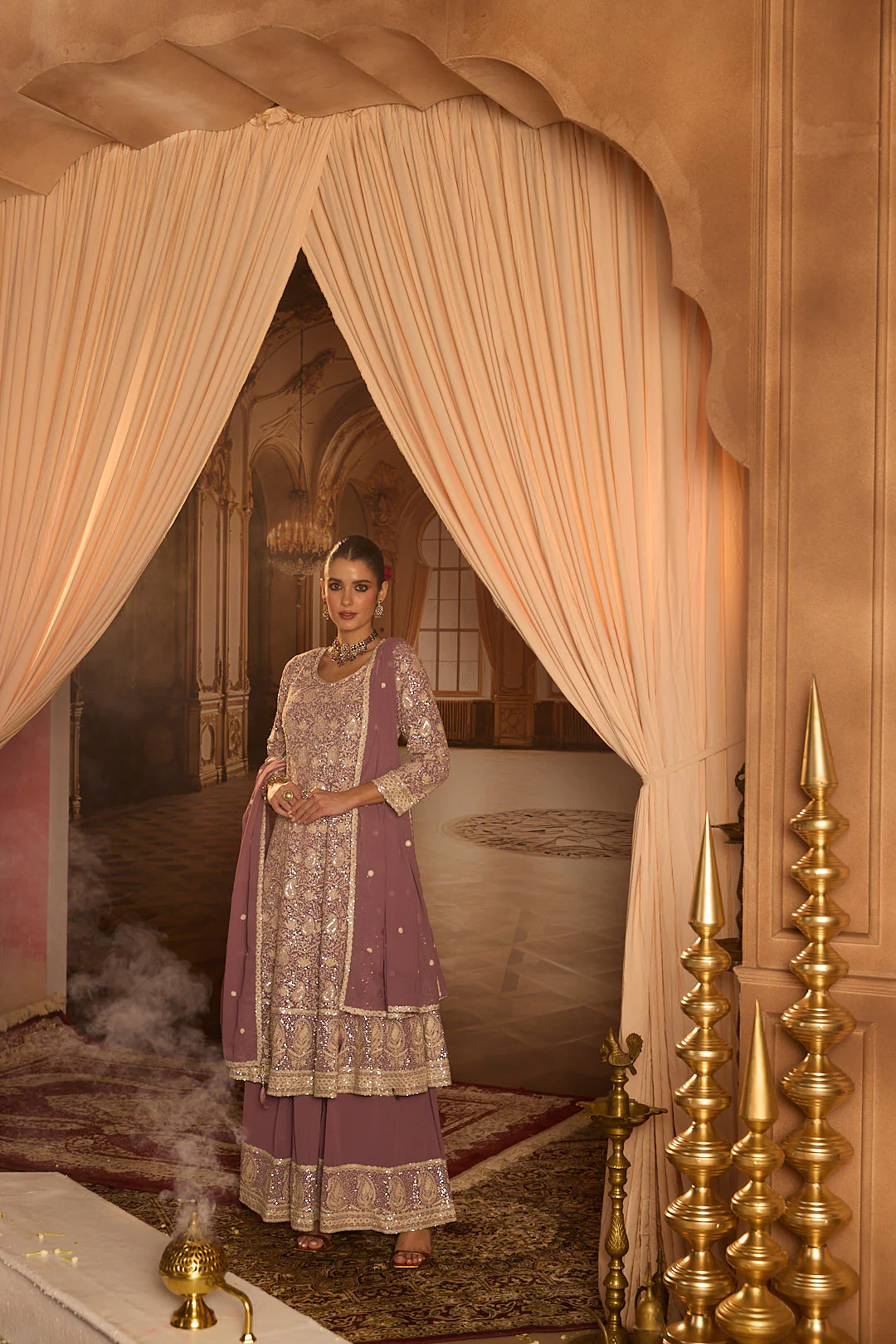 Neerus Lilac Embroidery Georgette Fabric Anarkali and Plazzo with Dupatta - Image 2