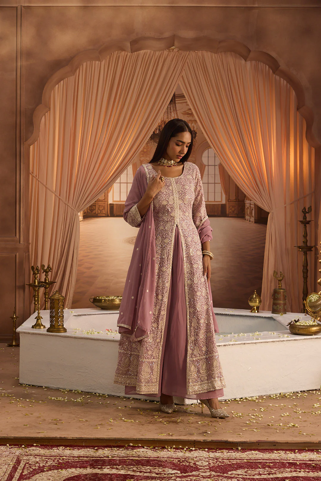 Neerus Lilac Embroidery Georgette Fabric Kurta Plazzo and Dupatta - Image 10