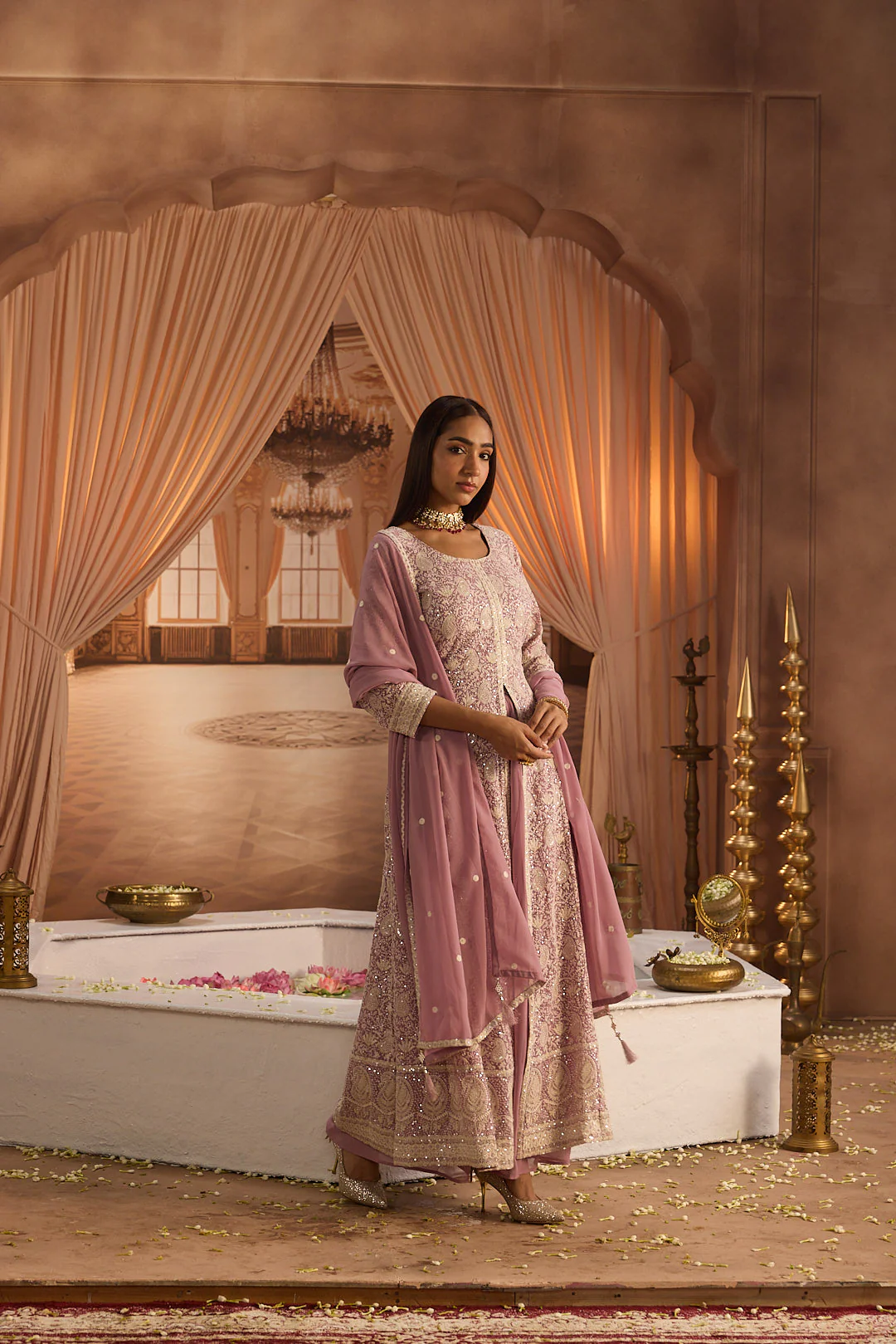 Neerus Lilac Embroidery Georgette Fabric Kurta Plazzo and Dupatta - Image 12