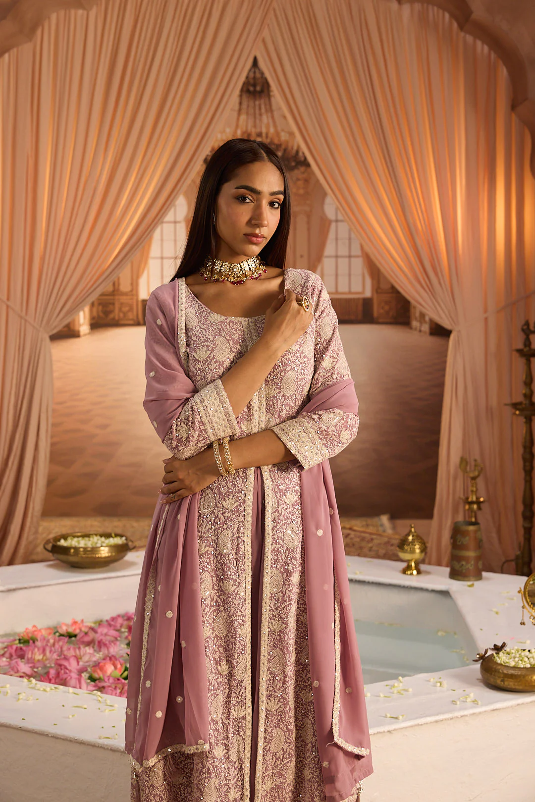 Neerus Lilac Embroidery Georgette Fabric Kurta Plazzo and Dupatta - Image 6