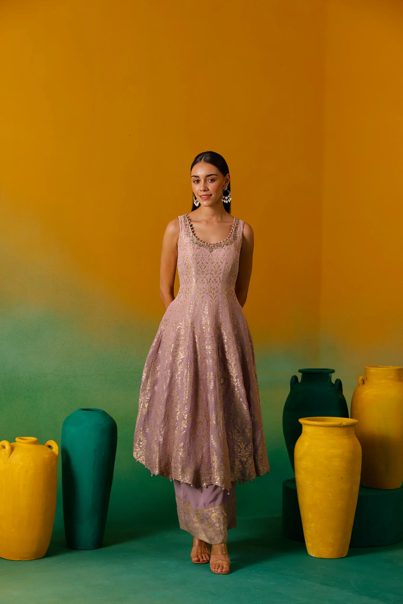 Neerus Lilac Embroidery Organza Fabric Anarkali Plazzo and Dupatta - Image 10