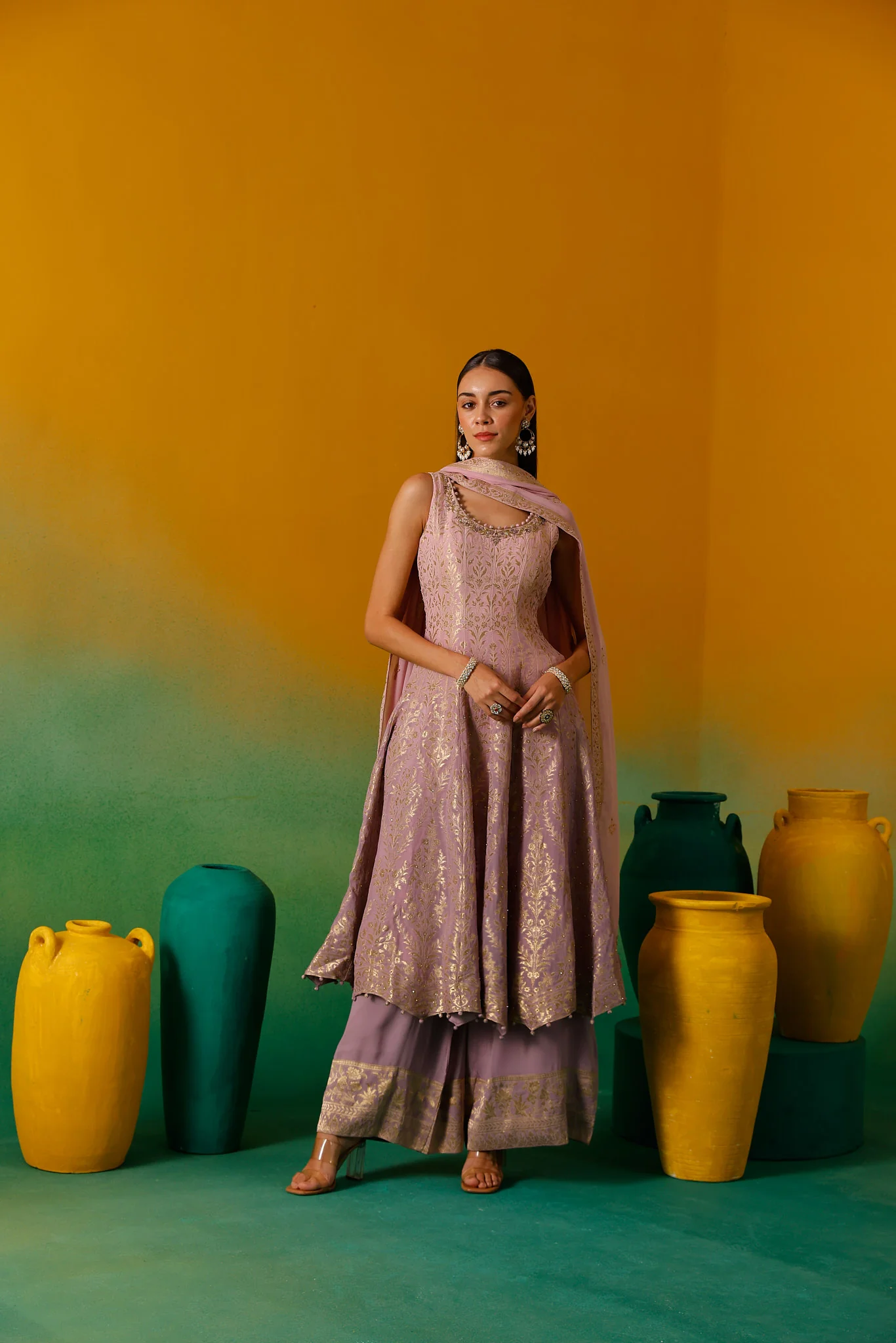 Neerus Lilac Embroidery Organza Fabric Anarkali Plazzo and Dupatta - Image 4