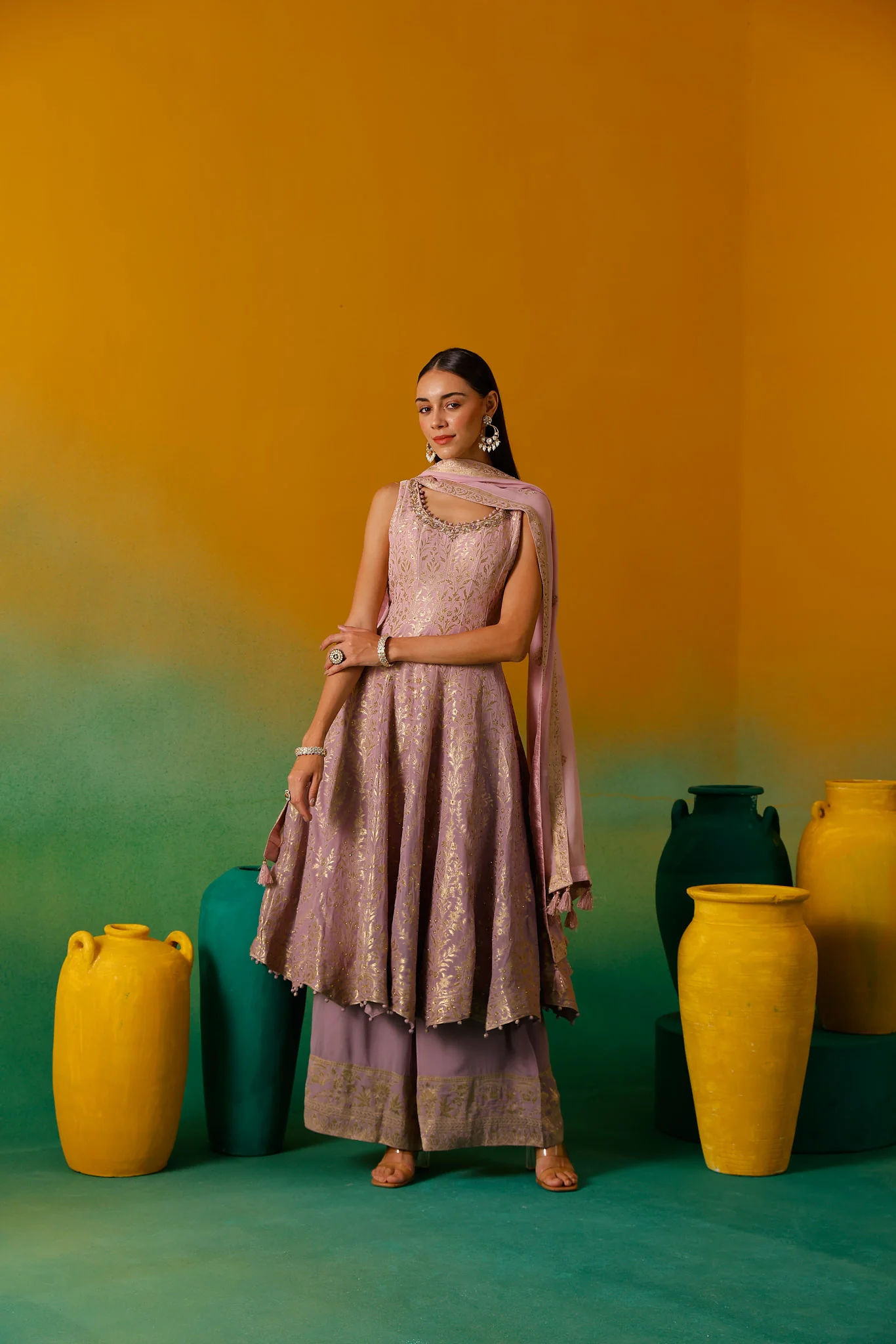 Neerus Lilac Embroidery Organza Fabric Anarkali Plazzo and Dupatta - Image 5