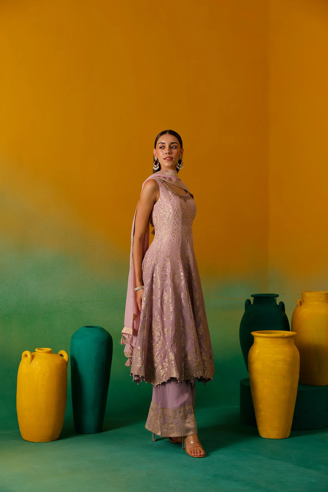 Neerus Lilac Embroidery Organza Fabric Anarkali Plazzo and Dupatta - Image 7