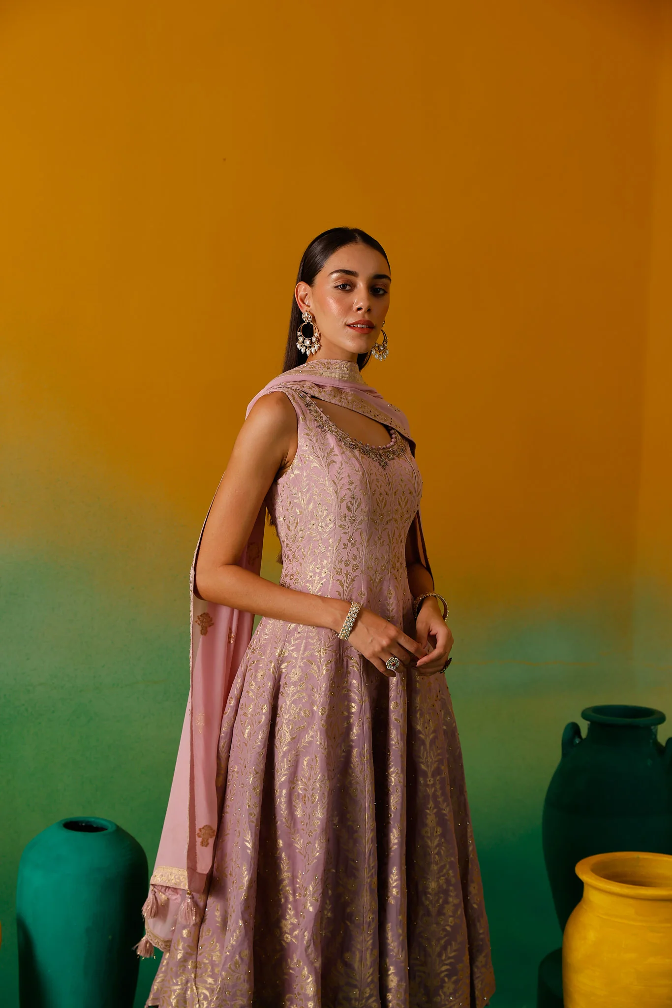 Neerus Lilac Embroidery Organza Fabric Anarkali Plazzo and Dupatta - Image 8