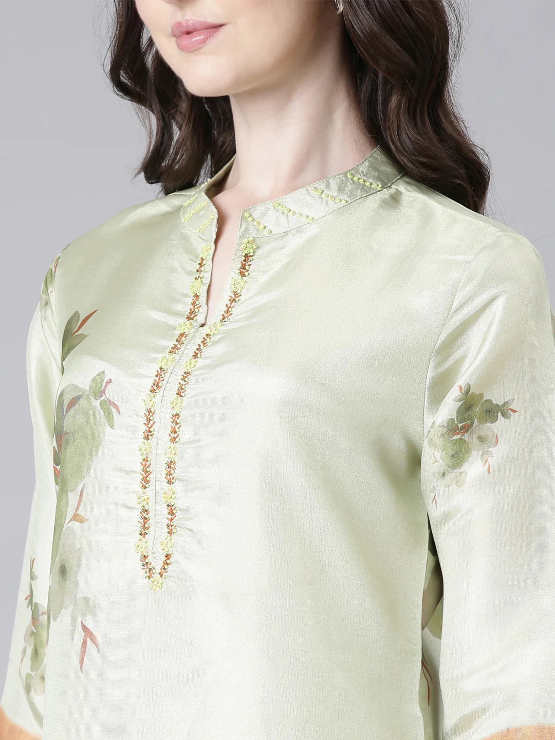 Neerus Lime Green Printed Straight Kurta and Trousers With Dupatta - Image 4