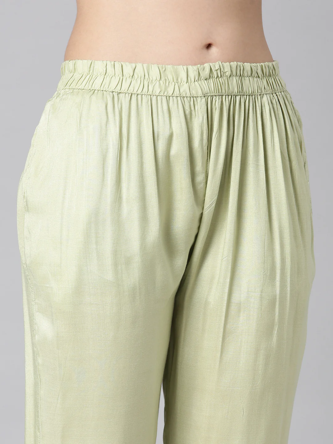 Neerus Lime Green Solid Straight Kurta and Trousers With Dupatta - Image 6