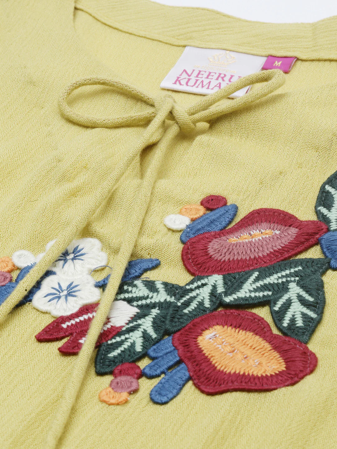 Neerus Lime Yellow Embroidered Straight Kurta - Image 4