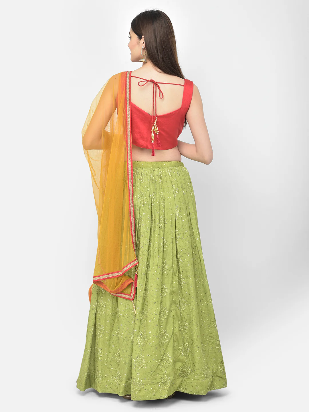 Neerus M Green Color Silk Fabric Ghagra Set - Image 2