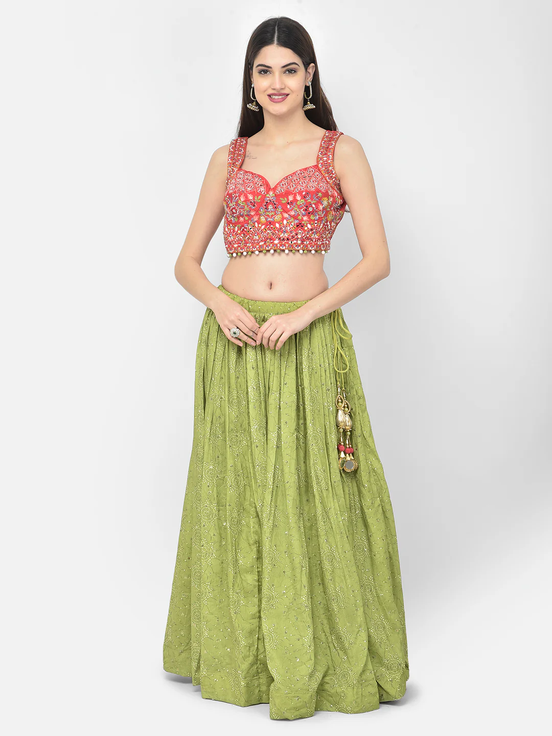 Neerus M Green Color Silk Fabric Ghagra Set - Image 4