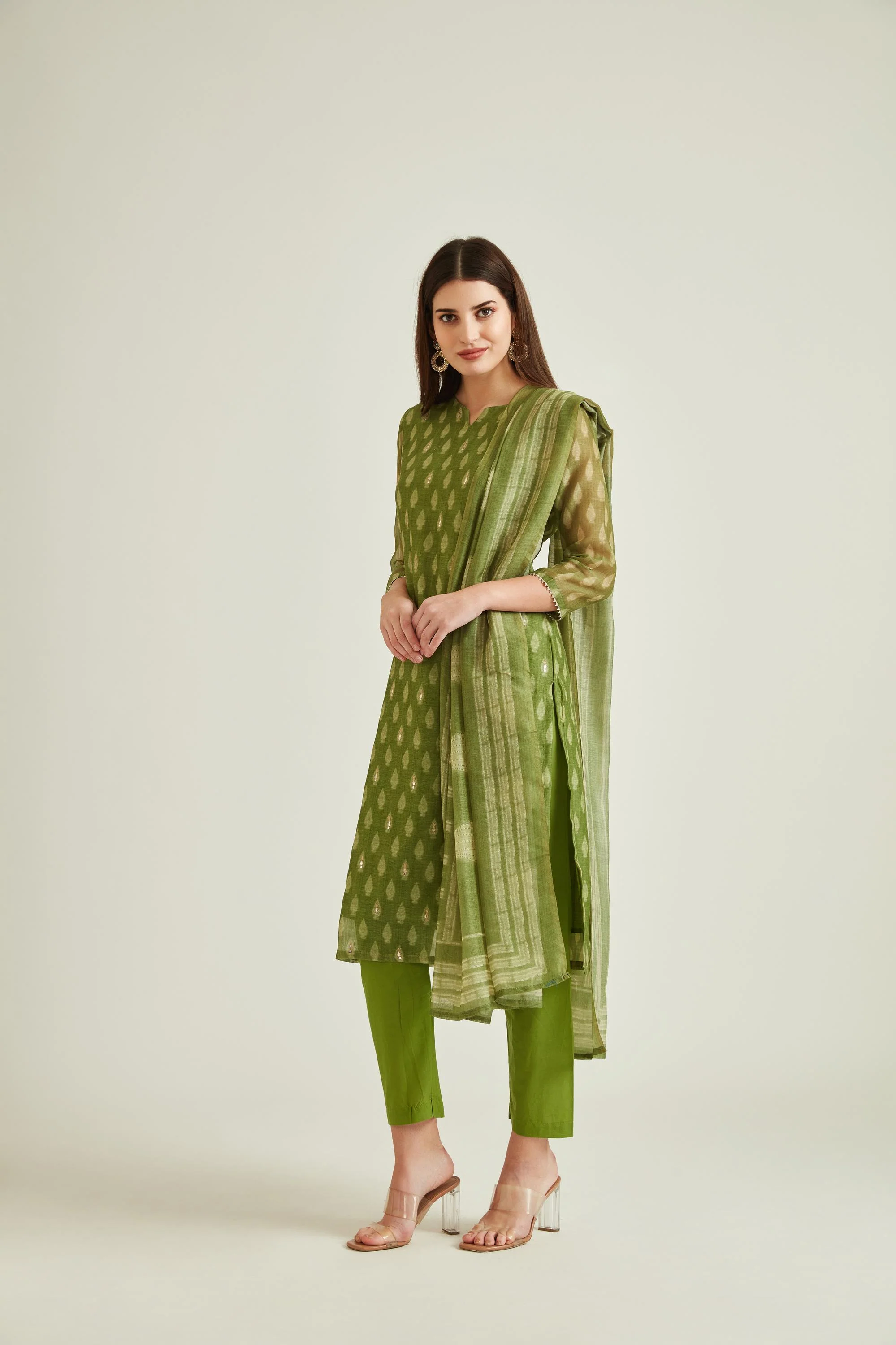 Neerus M Green Colour Banaras Fabric Suit