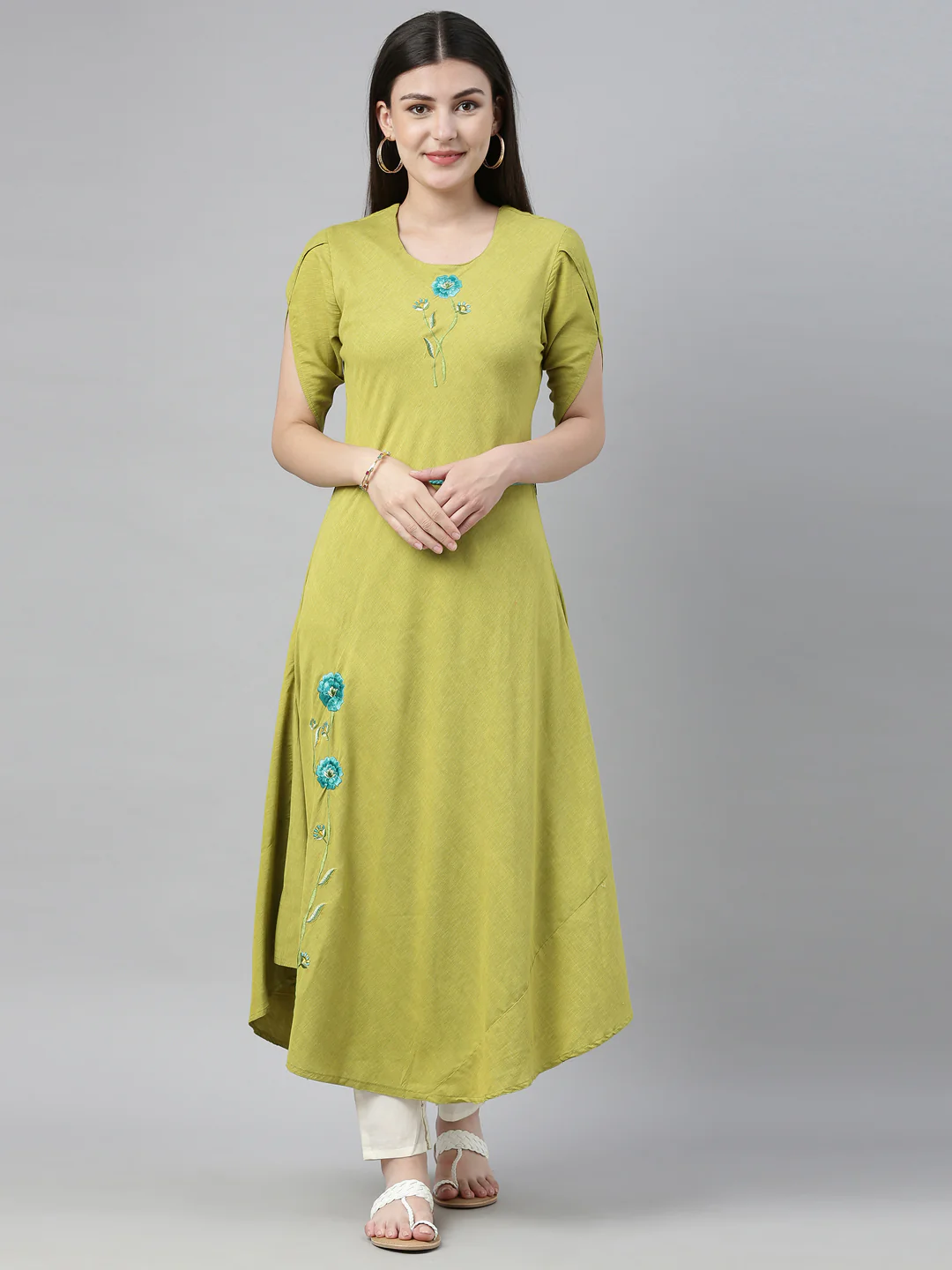 Neerus M Green Colour Slub Rayon Fabric Tunic "50"