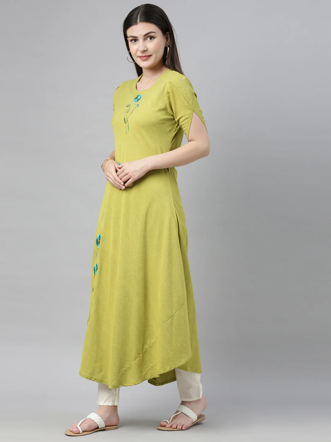 Neerus M Green Colour Slub Rayon Fabric Tunic "50" - Image 4
