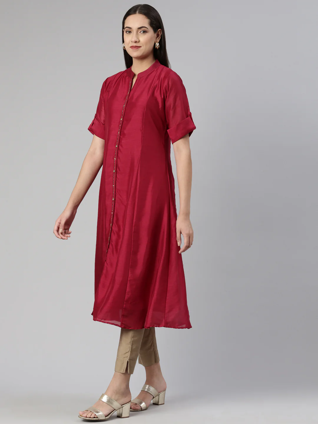 Neerus Magenta Anarkali Straight Crepe Kurta - Image 2