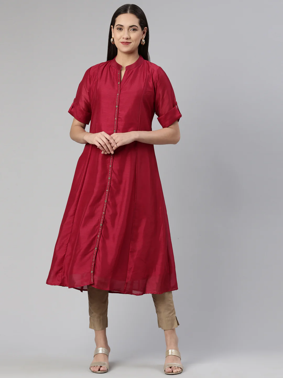 Neerus Magenta Anarkali Straight Crepe Kurta - Image 5