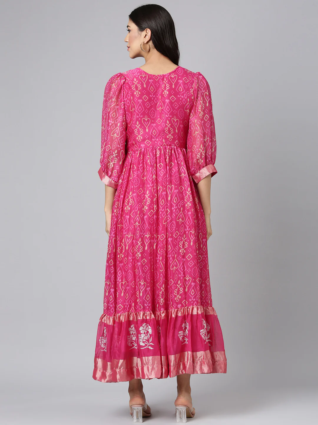 Neerus Magenta Casual Geometric Maxi Dresses - Image 3