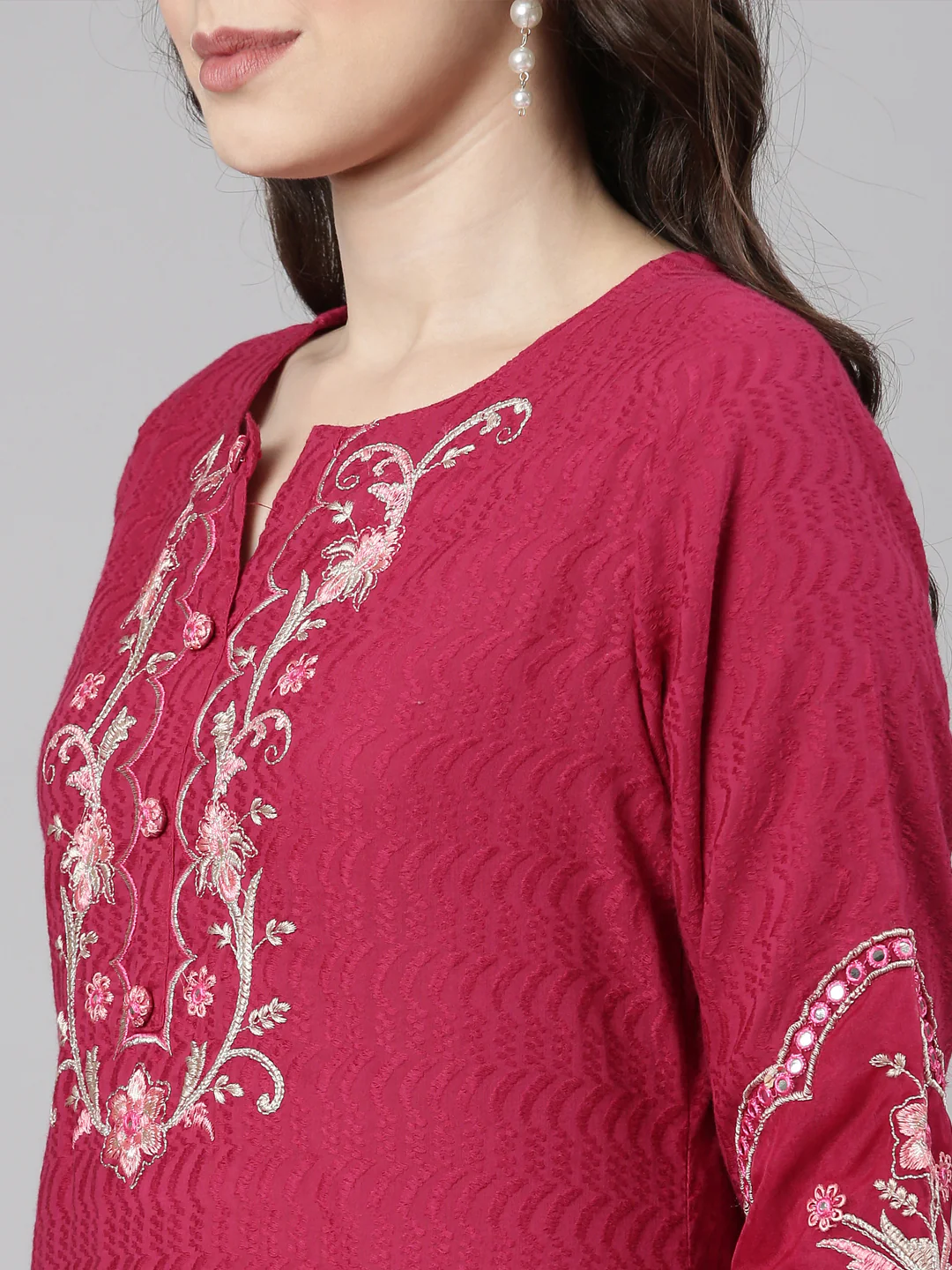 Neerus Magenta Casual  Straight Kurta and Trousers With Dupatta - Image 5