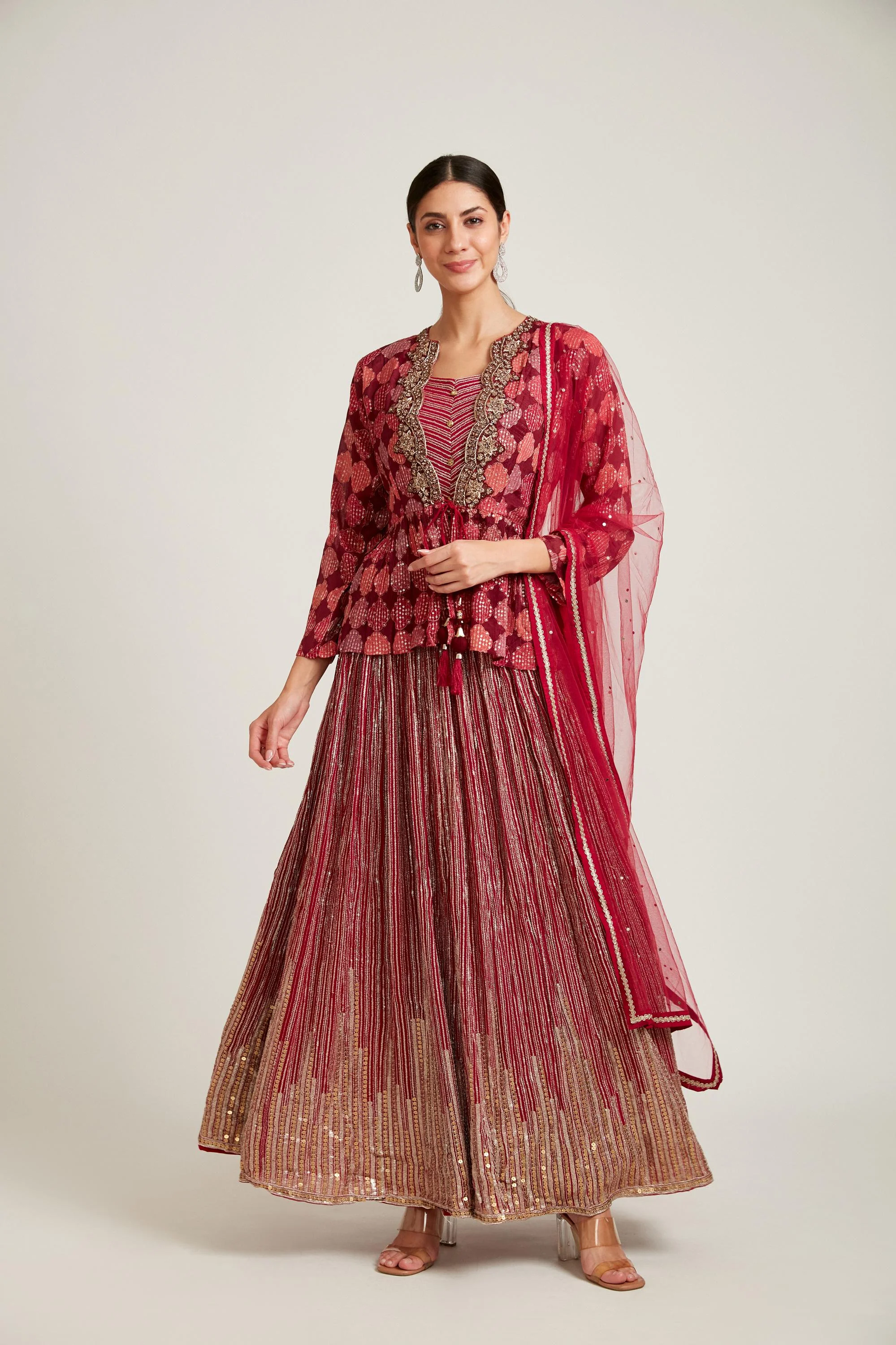 Neerus Magenta Color Georgette Fabric Kurta Set