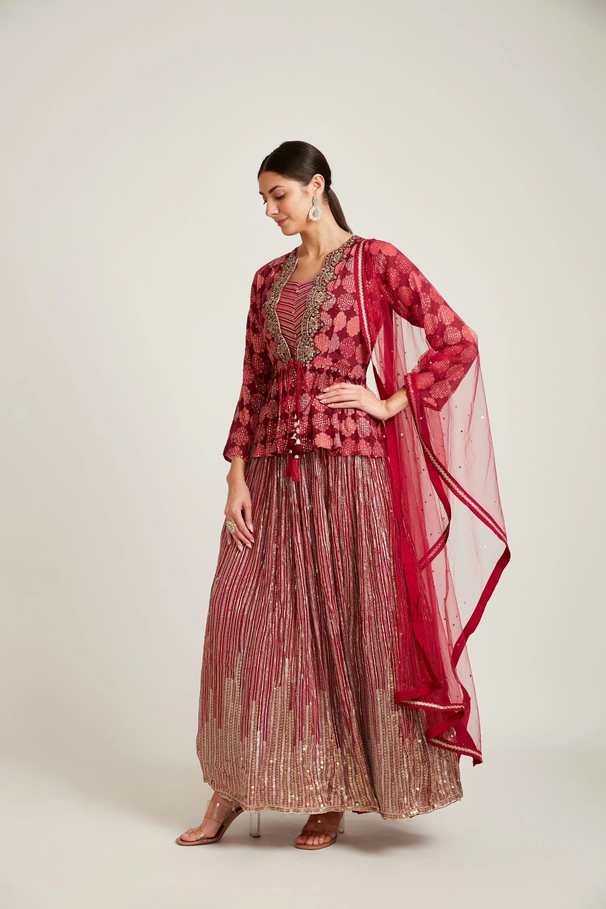 Neerus Magenta Color Georgette Fabric Kurta Set - Image 2