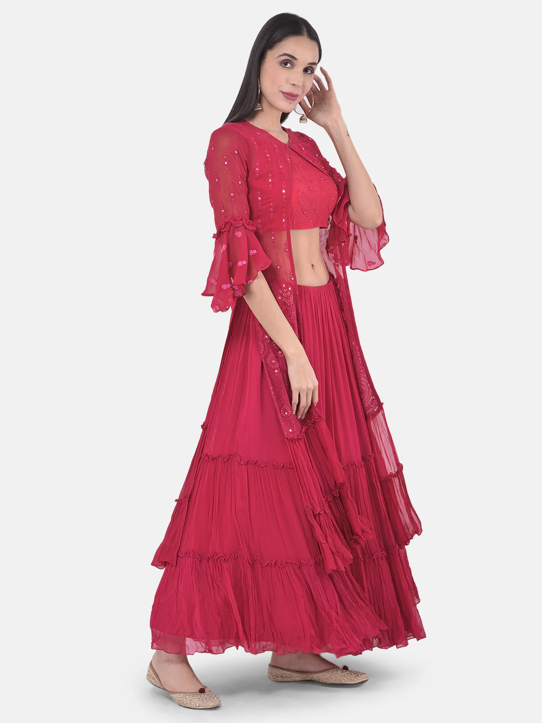 Neerus Magenta Colour Georgette Fabric Suit-Fusion