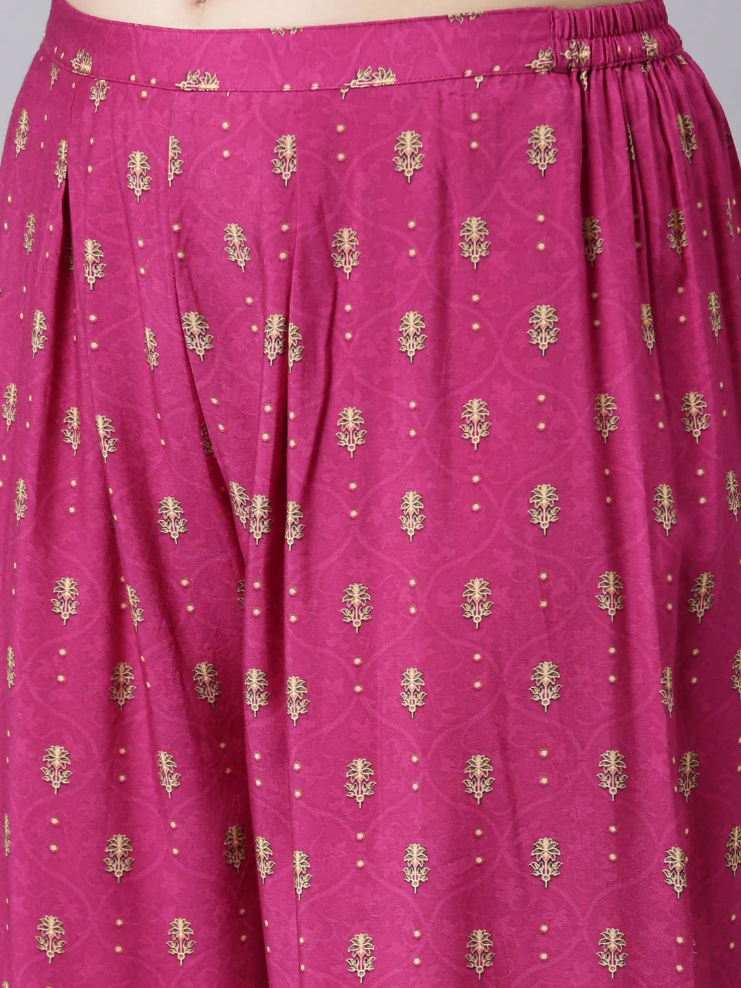 Neerus Magenta Panelled Straight Floral Kurta And Palazzos - Image 6