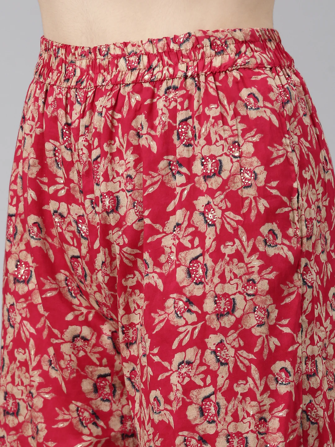Neerus Magenta Pleated Anarkali Printed Kurta And Sharara With Dupatta - Image 6