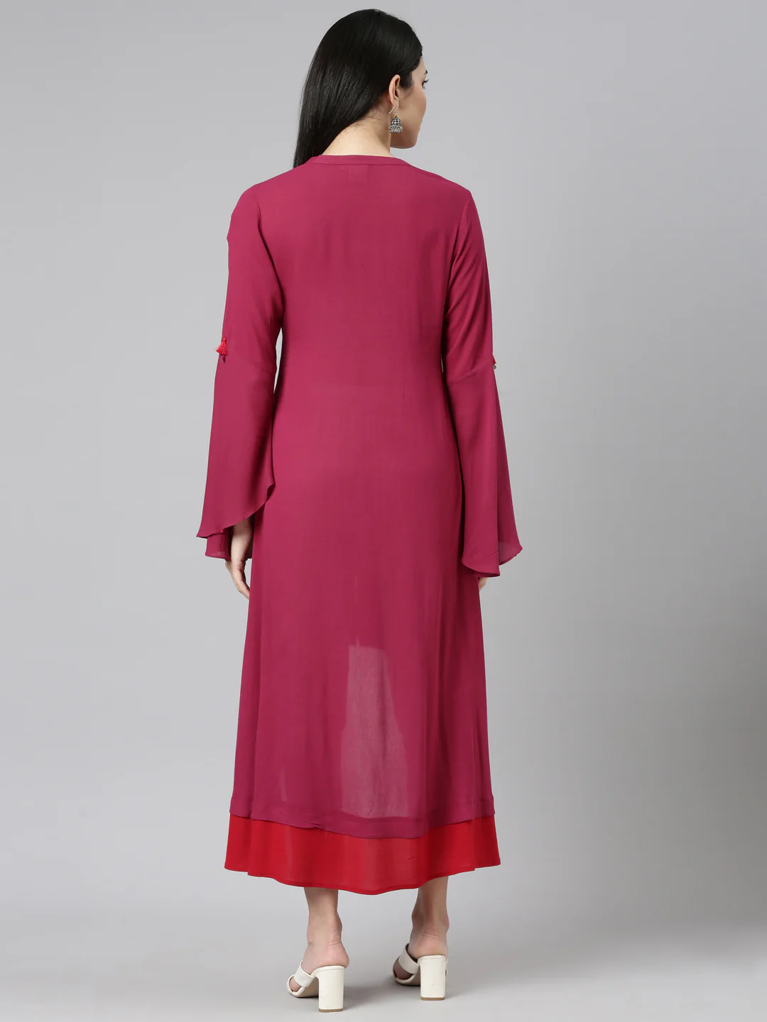 Neerus Magenta Regular A-Line Solid Kurta - Image 3