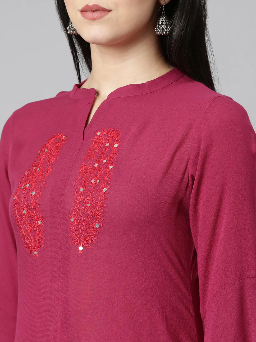 Neerus Magenta Regular A-Line Solid Kurta - Image 4