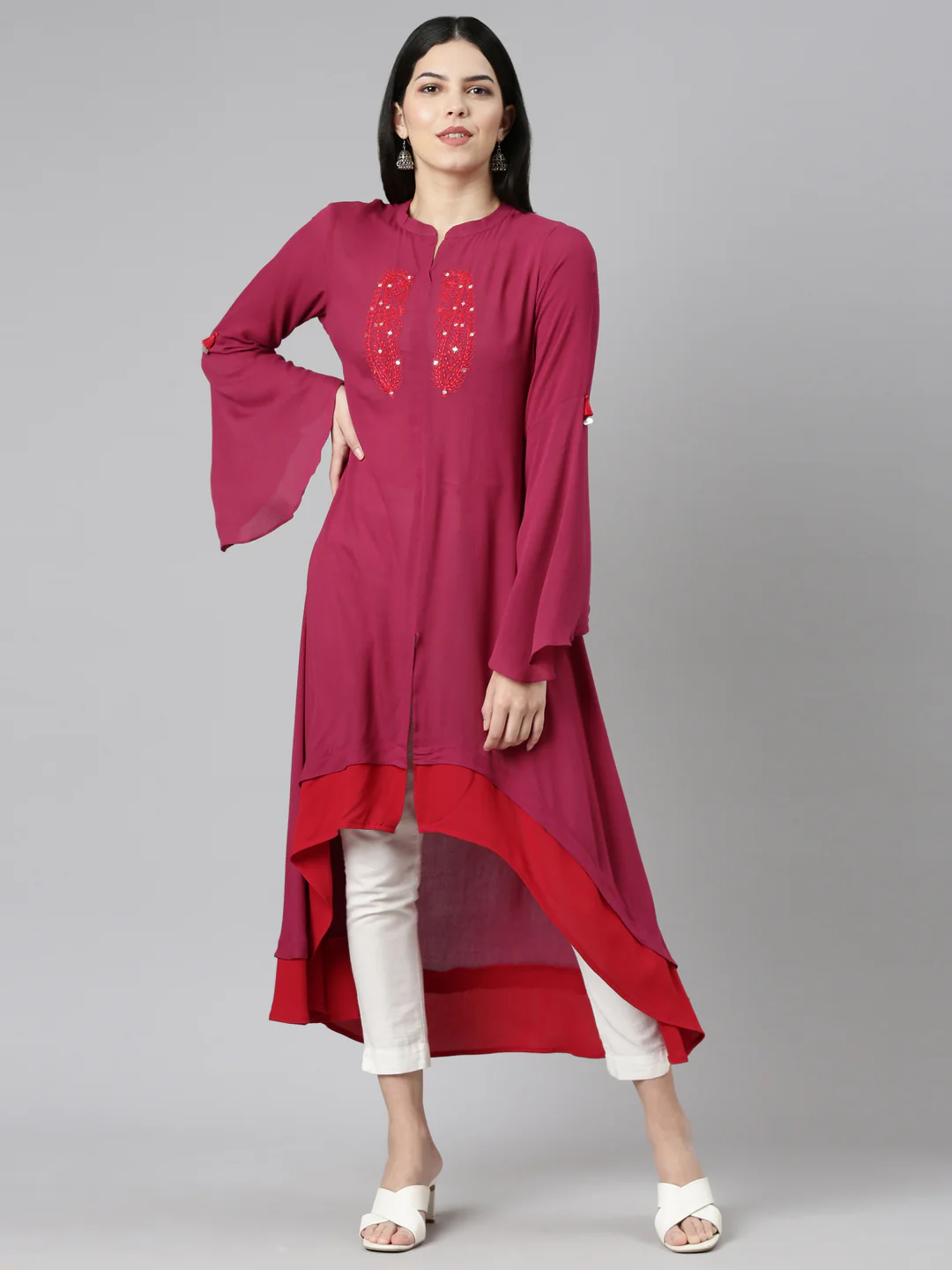 Neerus Magenta Regular A-Line Solid Kurta - Image 5