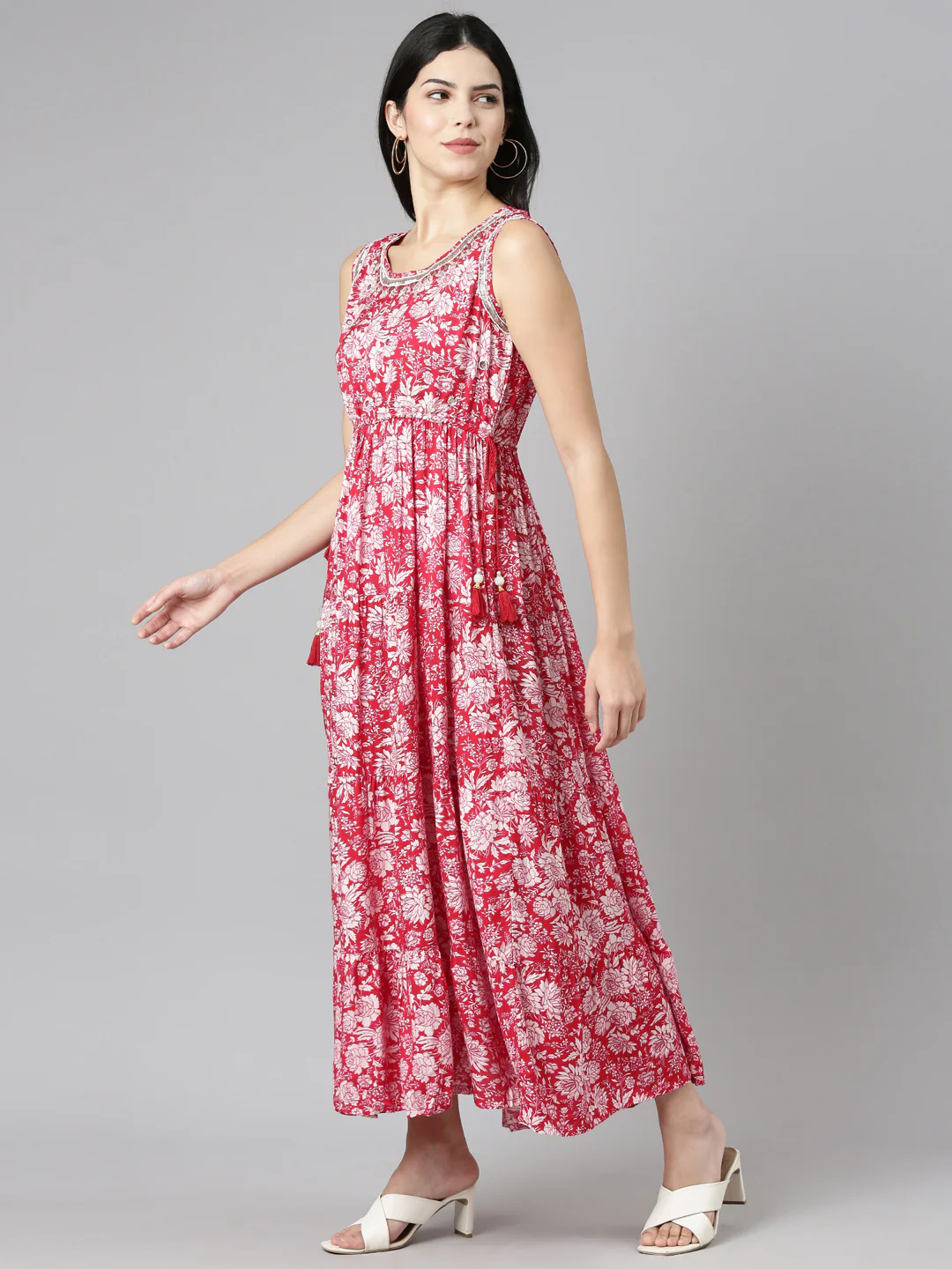 Neerus Magenta Straight Casual Printed Gown - Image 2
