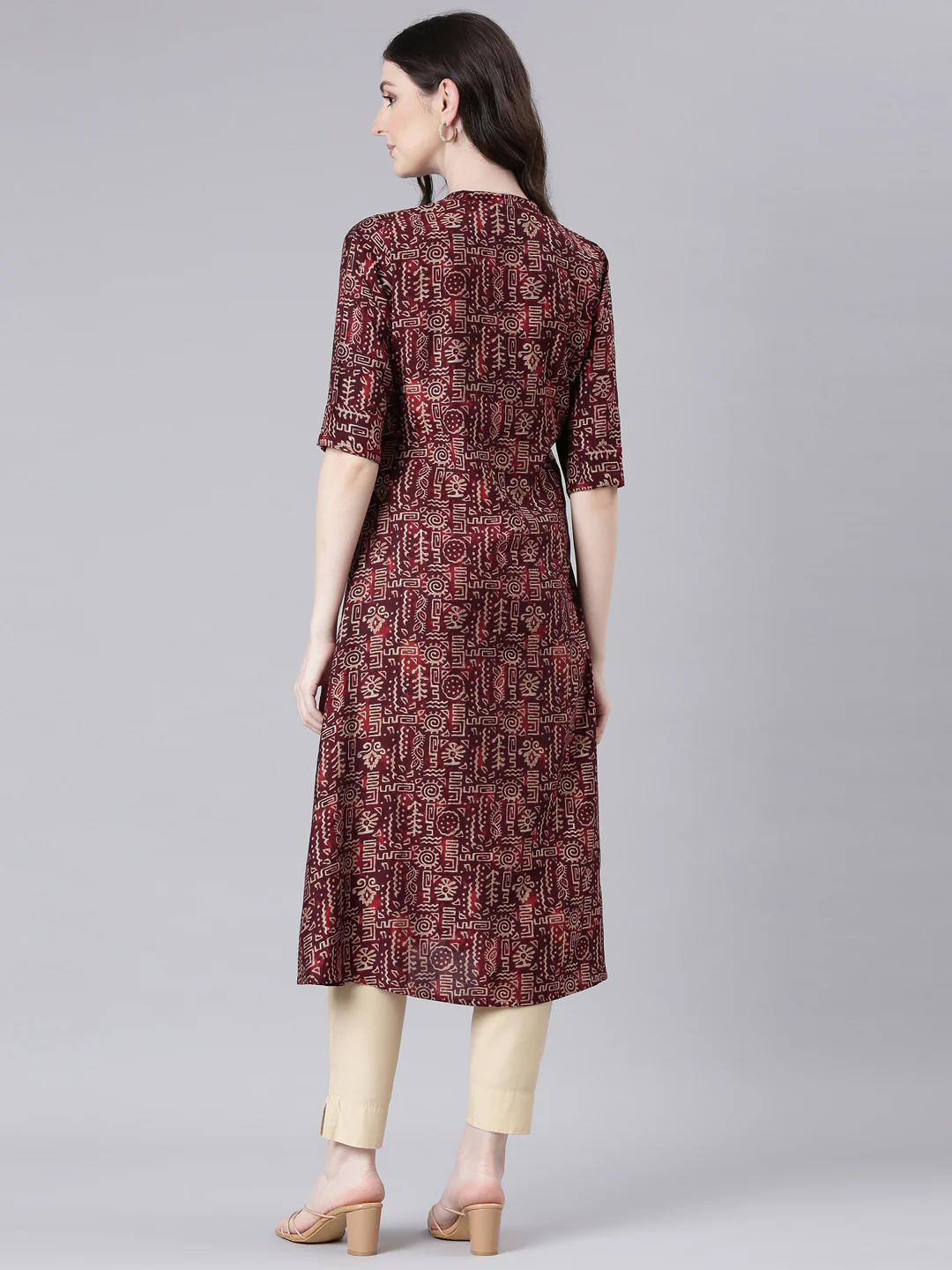 Neerus Maroon Casual Tribal Straight Kurta - Image 3