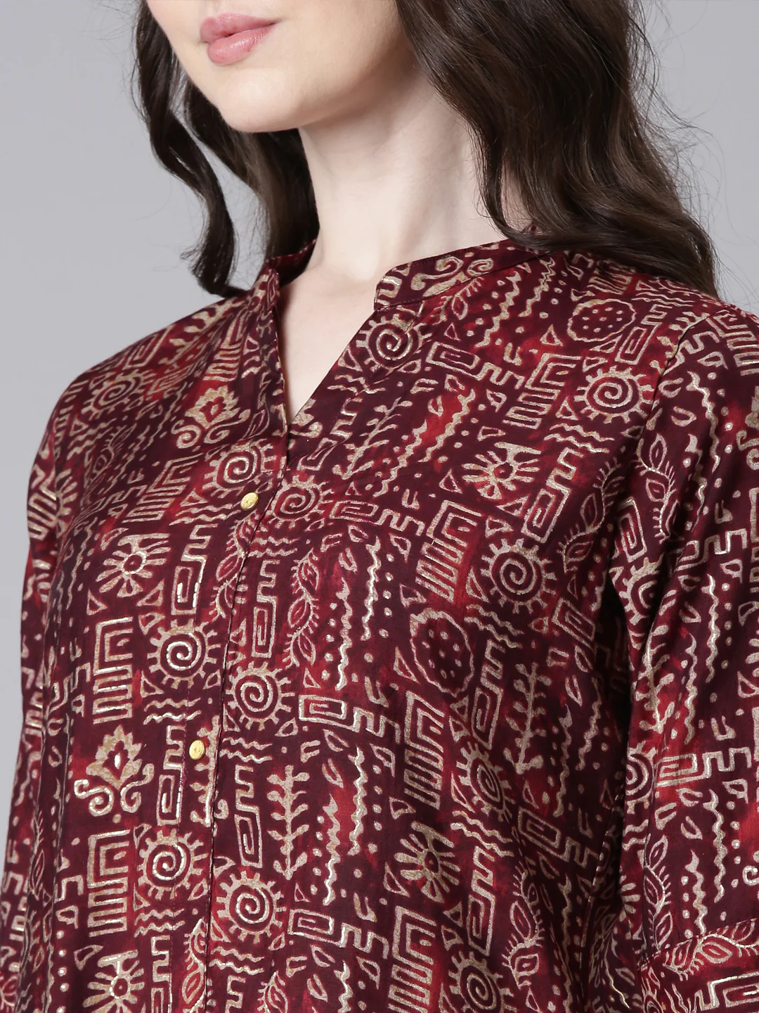 Neerus Maroon Casual Tribal Straight Kurta - Image 4