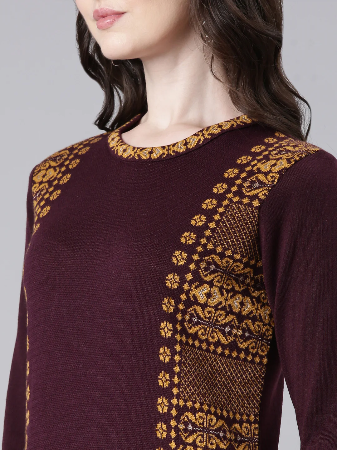 Neerus Maroon Casual Woven Design Straight Kurta - Image 4