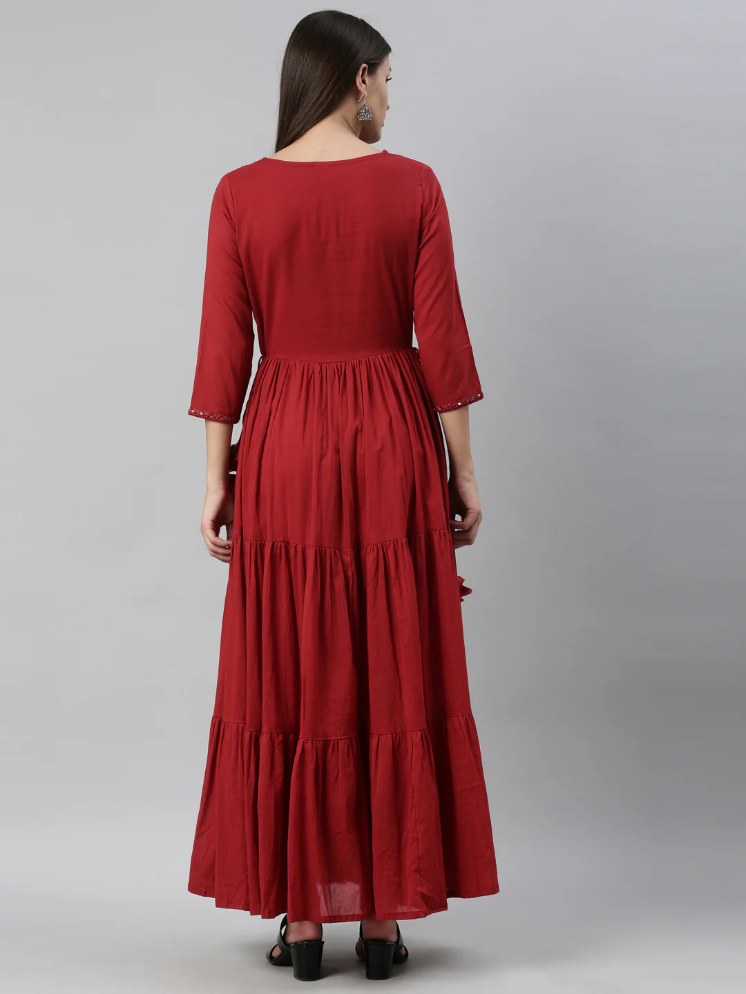Neerus Maroon Color Cotton Fabric Kurta - Image 5