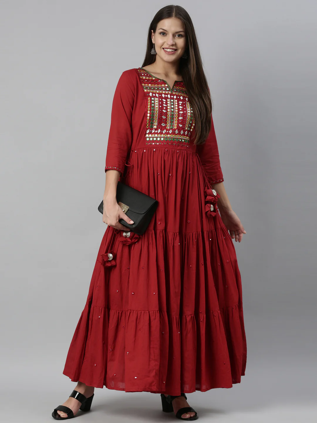 Neerus Maroon Color Cotton Fabric Kurta - Image 6