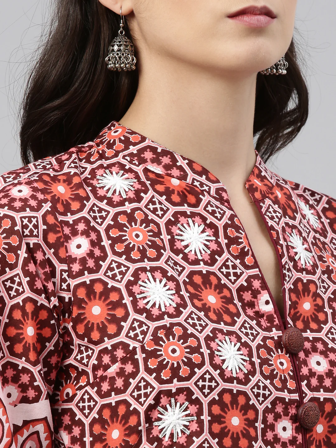 Neerus Maroon Color Cotton Fabric Tunic - Image 7