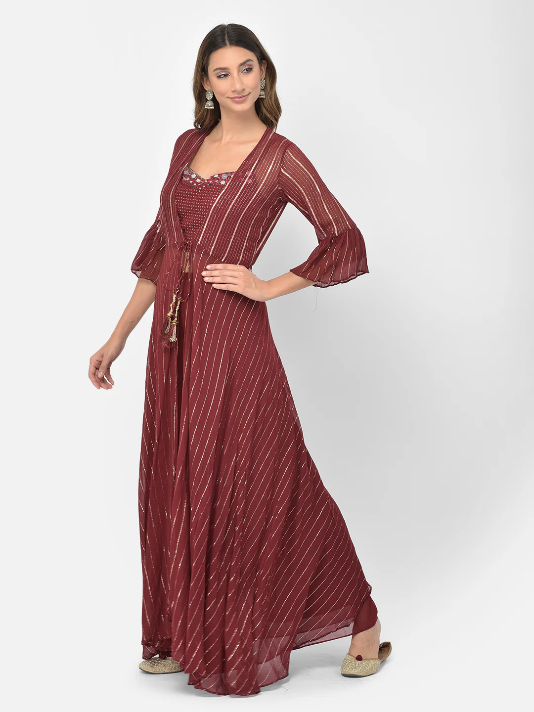 Neerus Maroon Color Georgette Fabric Salwar Kameez - Image 3