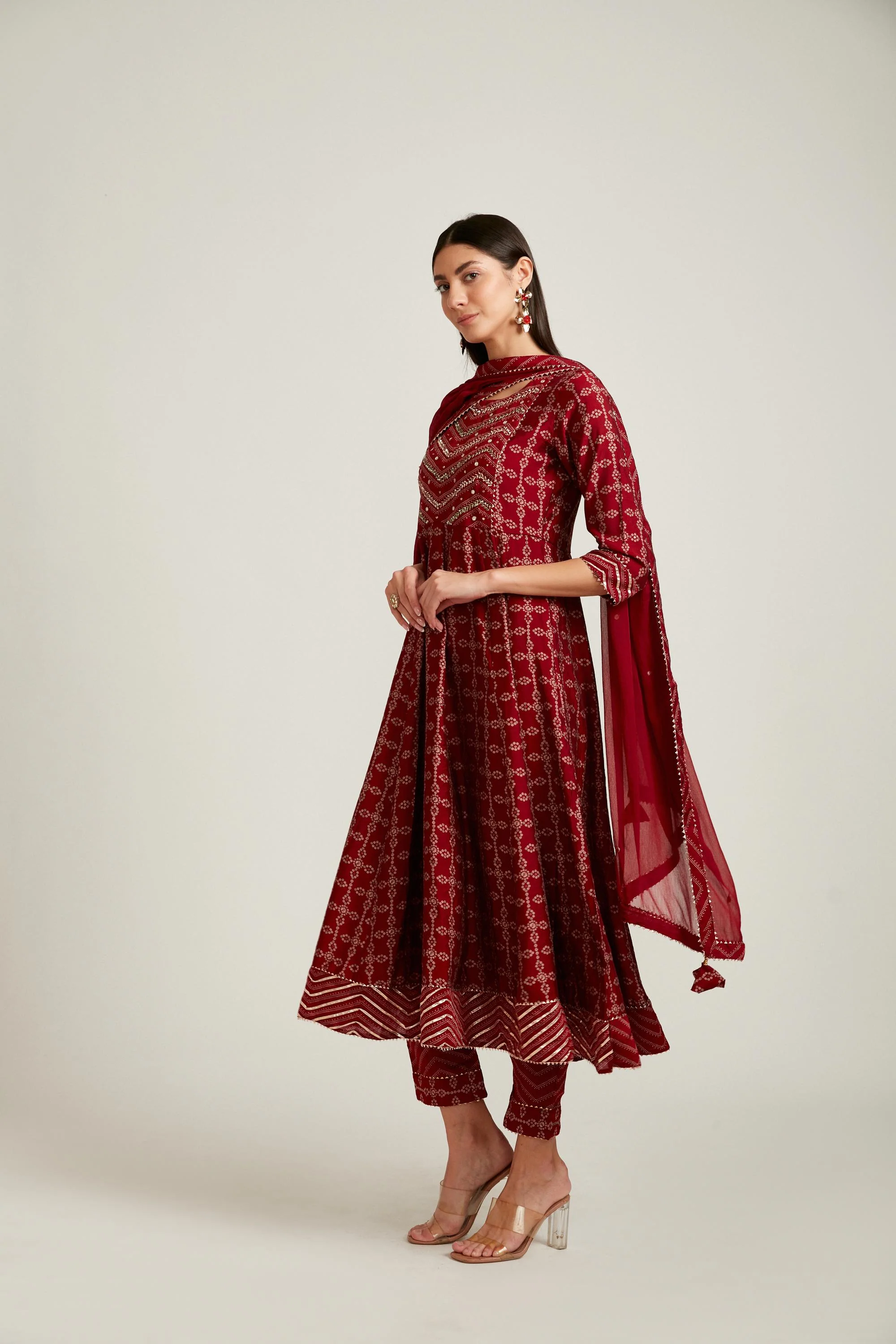 Neerus Maroon Color Model Fabric Salwar Kameez