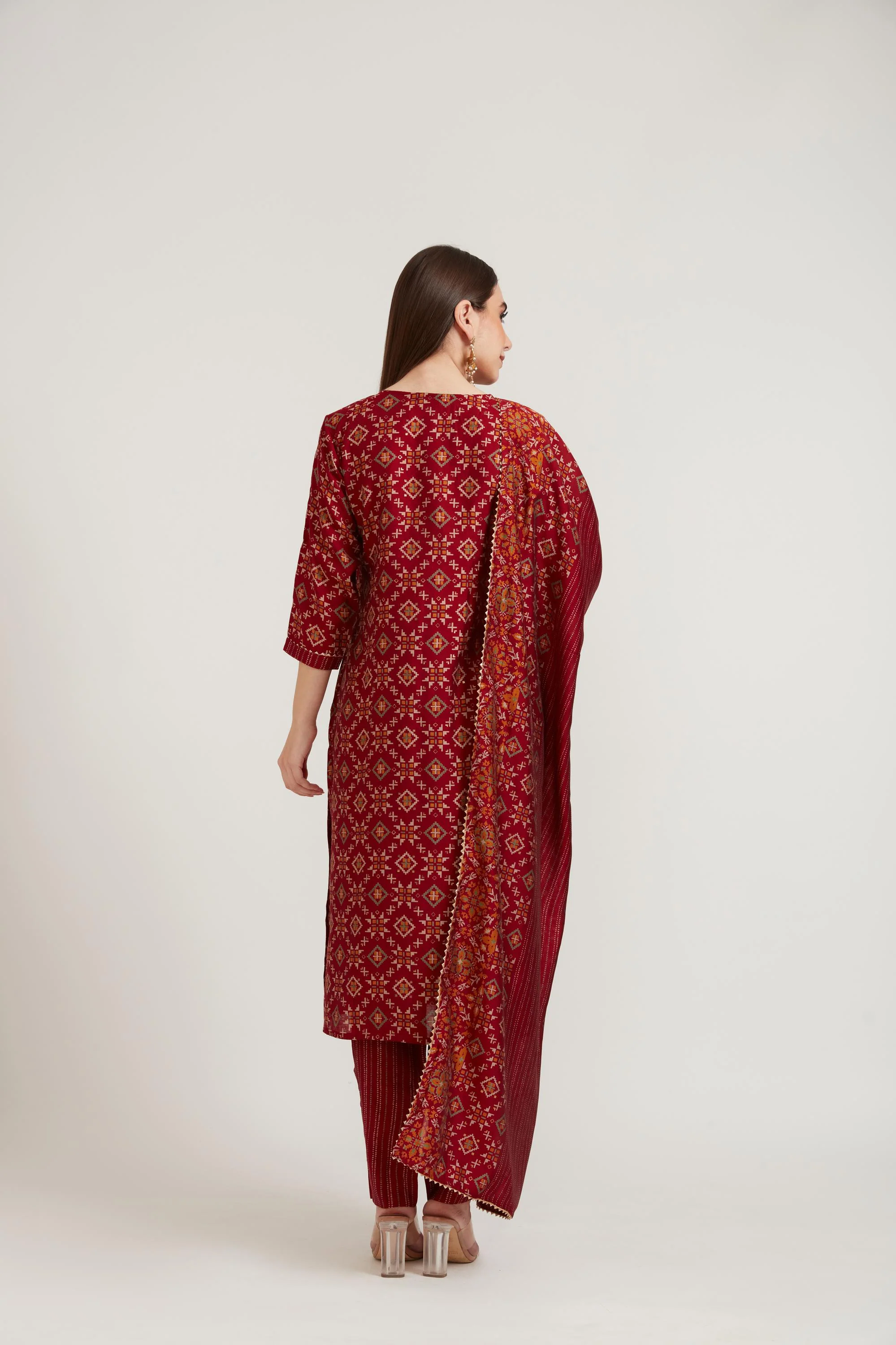 Neerus Maroon Color Muslin Fabric Suit Set - Image 6